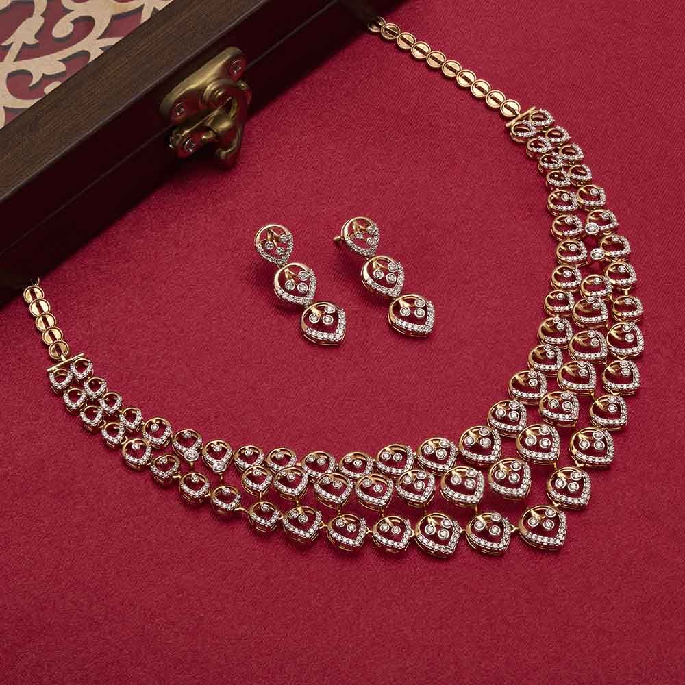 Diamond Cut Stone Necklace & Earring Set (Leaf Pink)